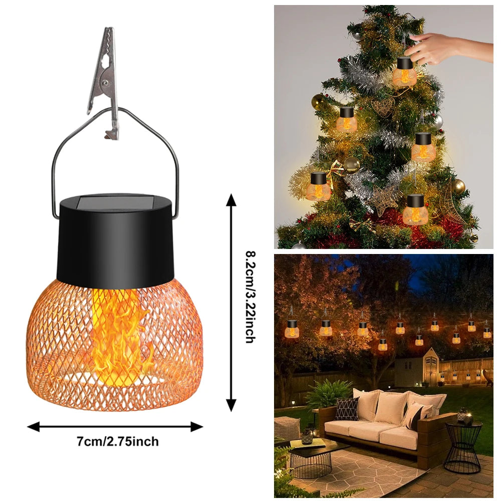 Solcellsdriven Hänglykta med Flammande Ljus