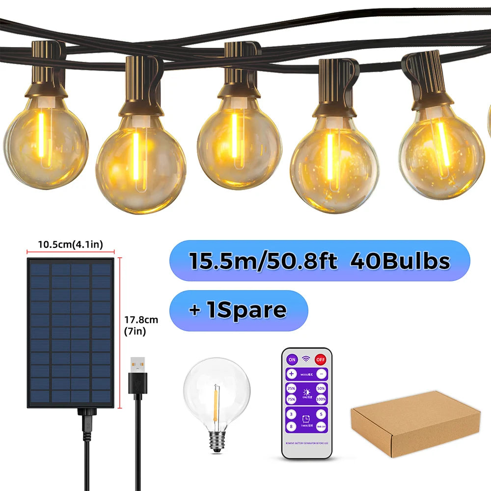 LJUNG - 17,7 m Solcellsdrivna Ljusslingor med 52 LED-lampor och Fjärrkontroll