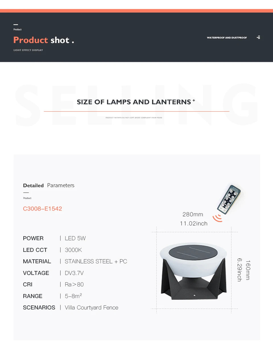 VZVI Modern Solcellsdriven Lampa – IP65 Vattentät