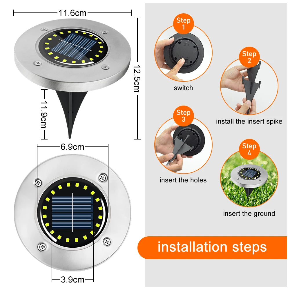 4-Pack Solcellsdriven Marklampa med 20 LED