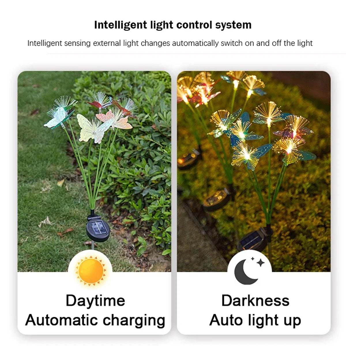 LED Solcellslampa med Fjärilsdesign – Vattentät och Uppladdningsbar