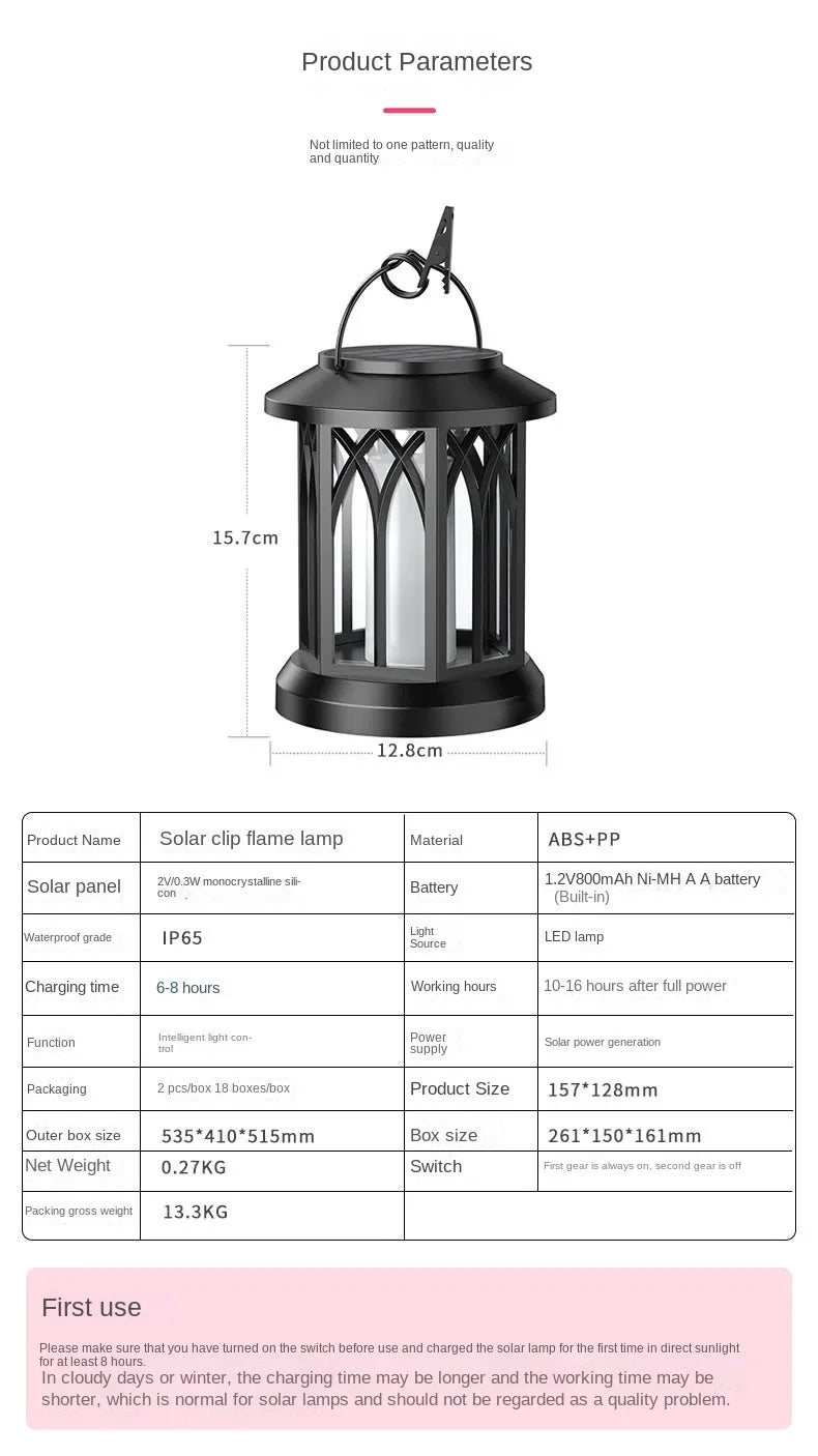 Solcellsdriven LED-lampa med Flammande Effekt