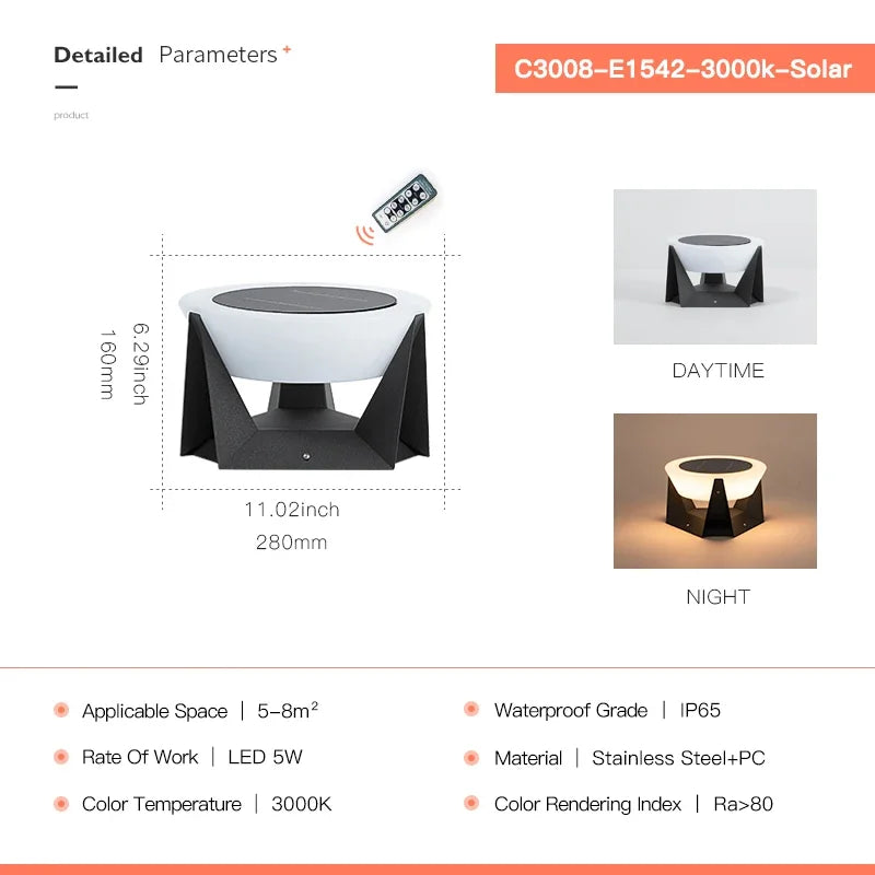 VZVI Modern Solcellsdriven Lampa – IP65 Vattentät