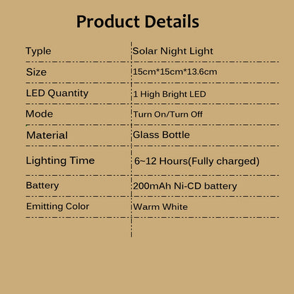 Solcellsdriven LED-glaslampa – Dekorativ