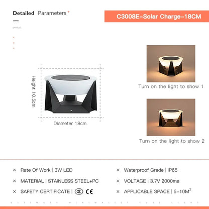 VZVI Modern Solcellsdriven Lampa – IP65 Vattentät